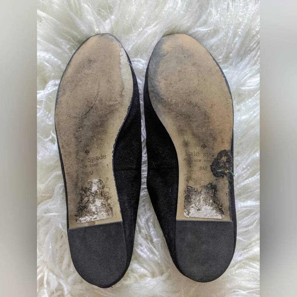 Kate Spade Silina Black Suede Gold Bow Flats size 8